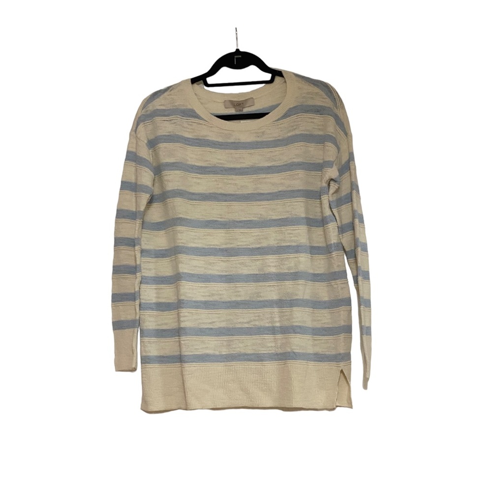 Loft Cream & Light Blue Stripe Light Weight Crew Neck Sweater Small